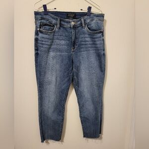 Judy Blue Skinny Fit Jeans Size 13/31 Distressed Blue Denim Raw Hem Medium Wash